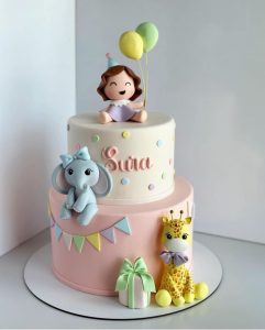Frozen Cake for Kids with Elsa topper, elephant and giraffe fondant figures